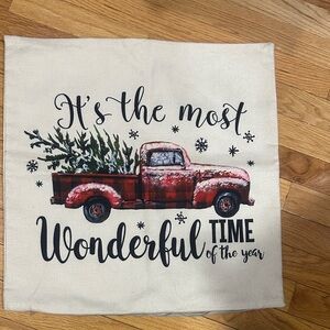 Plaid Red Truck Holiday Pillow Cover